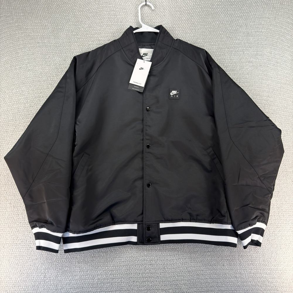 Nike Air Varsity Therma-Fit Bomber Jacket Mens Large Snap Black HJ0301-010